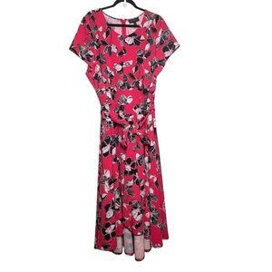 Lane Bryant Dress Womens Size 22 Pink Floral Hi Lo Belted Pockets Stretch